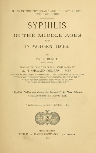 Cover for Syphilis to-day and among the ancients