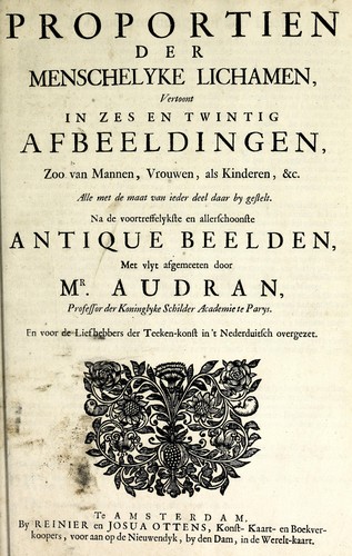 Cover for Proportien der menschelyke lichamen, vertoont in zes en twintig afbeeldingen, zoo van mannen, vrouwen, als kinderen, &c