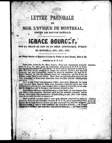 Cover for Lettre pastorale de Mgr. l'évêque de Montréal, contre les mauvais journaux