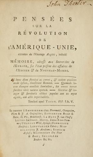 Cover for Pensées sur la révolution de l'Amérique-Unie