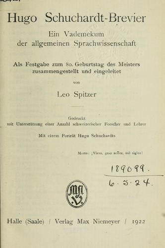 Cover for Hugo Schuchardt-Brevier