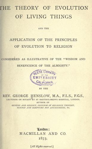 Cover for The theory of evolution of living things