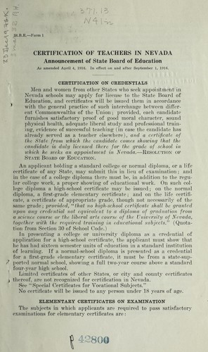 Cover for Nevada laws and regulations for the certification of teachers