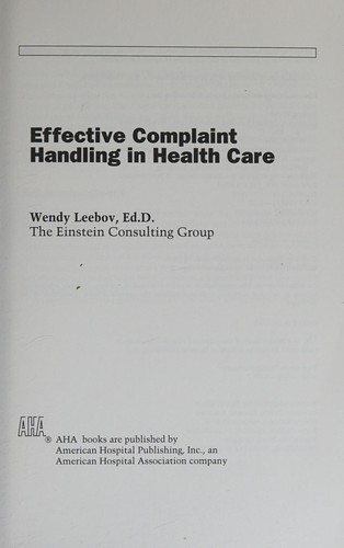 Cover for Effective complaint handling in health care