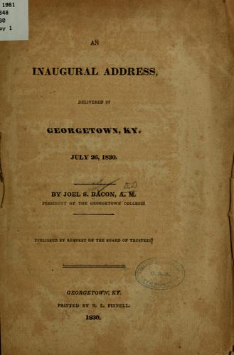 Cover for An inaugural address, delivered in Georgetown, Ky