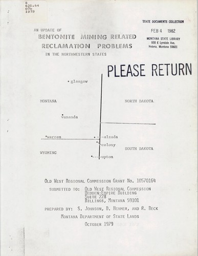 Cover for An update of bentonite mining related reclamation problems in the northwestern states