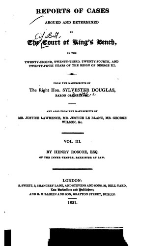Cover for Reports of Cases Argued and Determined in the Court of King's Bench, in the Nineteenth ...