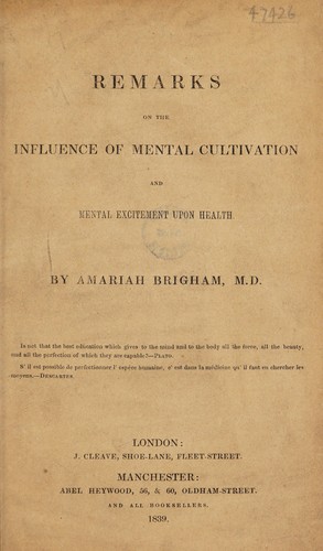 Cover for Remarks on the influence of mental cultivation and mental excitement upon health