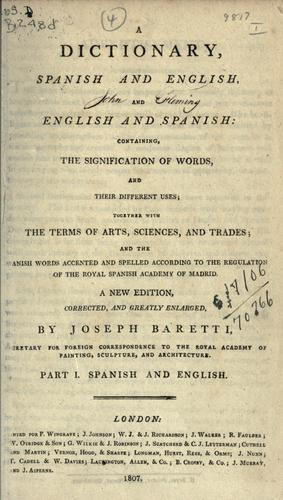 Cover for A dictionary, Spanish and English, and English and Spanish