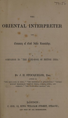 Cover for The oriental interpreter and treasury of East India