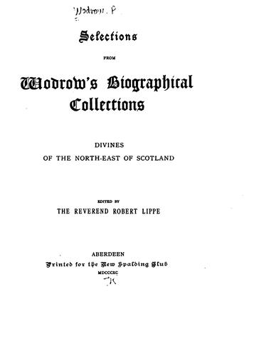 Cover for Selections from Wodrow's biographical Collections