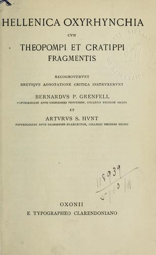 Cover for Hellenica oxyrhynchia cum Theopompi et Cratippi fragmentis recognoverunt brevique adnotatione critica