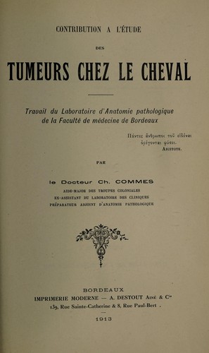 Cover for Contribution à l'étude des tumeurs chez le cheval ...