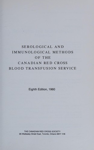 Cover for Serological and immunological methods of the Canadian Red Cross Blood Transfusion Service