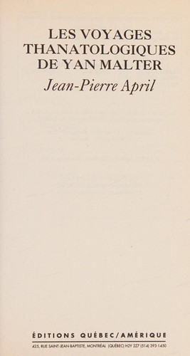 Cover for Les voyages thanatologiques de Yan Malter
