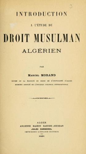 Cover for Introduction à l'étude du droit musulman algérien