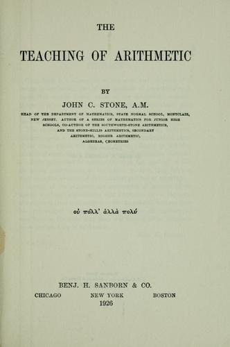 Cover for The teaching of arithmetic