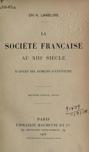 Cover for La société française au XIIIe siècle