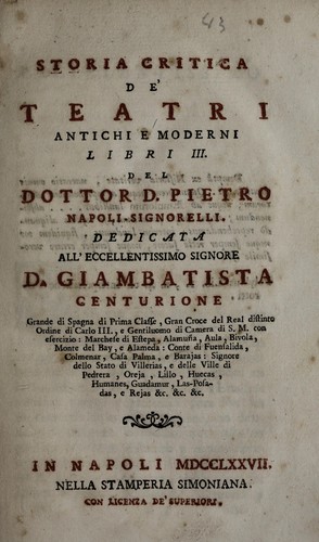 Cover for Storia critica de' teatri antichi et moderni