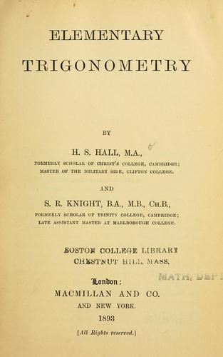 Cover for Elementary trigonometry
