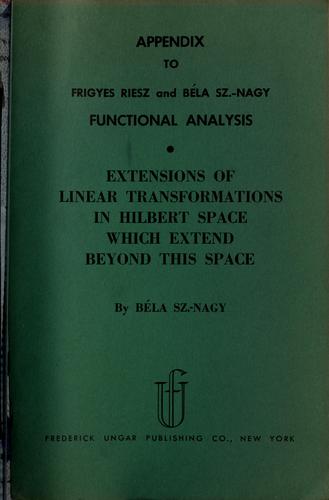 Cover for Appendix to Frigyes Riesz and Bela Sz.Nagy Functional analysis