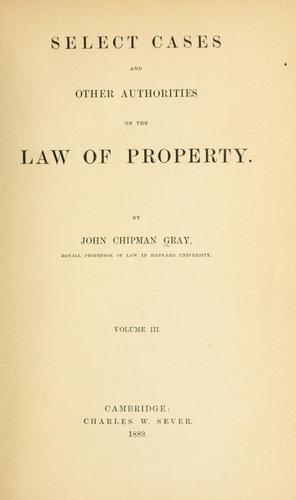 Cover for Select cases and other authorities on the law of property.