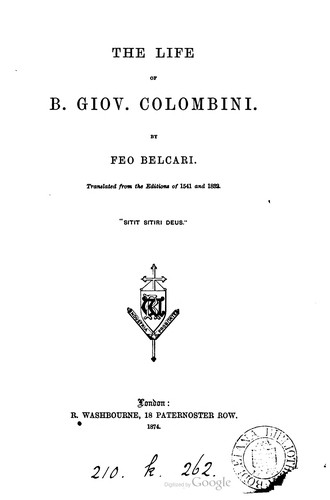 Cover for Life of B. Giov. Colombini