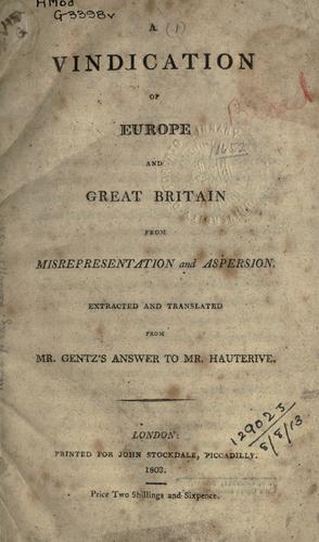 Cover for A vindication of Europe and Great Britain from misrepresentation and aspersion