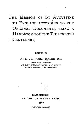 Cover for The mission of St. Augustine to England according to the original documents