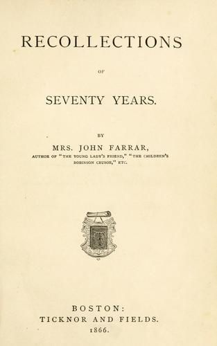 Cover for Recollections of seventy years