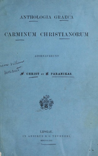 Cover for Anthologia graeca carminum christianorum