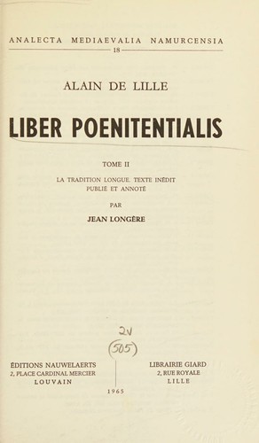 Cover for Alain de Lille. Liber Poenitentialis [Tome II