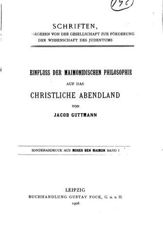 Cover for Der Einfluss der maimonidischen Philosophie auf das christliche Abendland