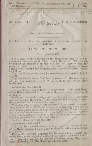 Cover for Retirement of employees in the classified civil service