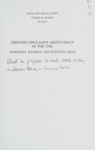 Cover for Debating England's Aristocracy in The 1790s