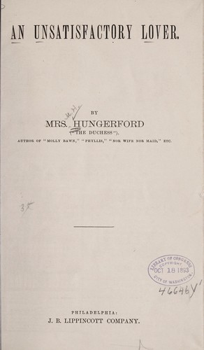 Cover for An unsatisfactory lover