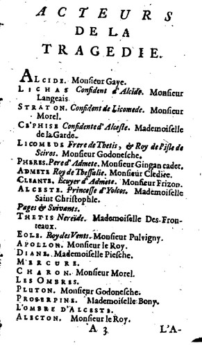 Cover for Alceste ou Le triomphe d'Alcide,: tragédie. Representée deuant Sa Majesté à Fontainebleau..