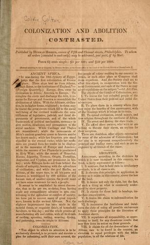Cover for Colonization and abolition contrasted.