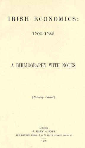 Cover for Irish economics, 1700-1783