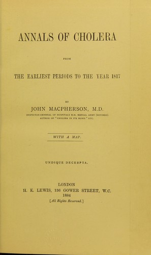 Cover for Annals of cholera