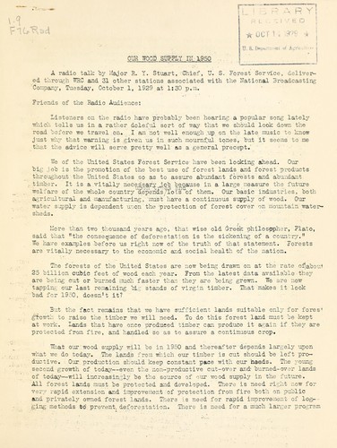 Cover for Our wood supply in 1950