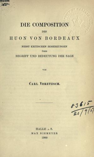 Cover for Die Composition des Huon von Bordeaux