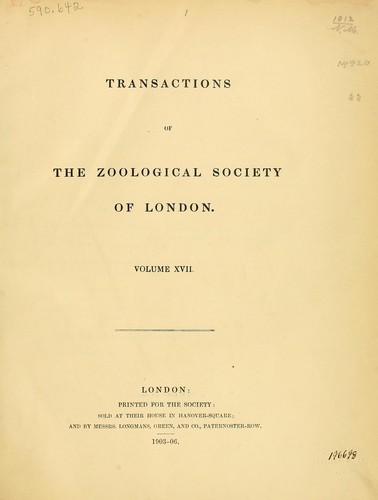 Cover for Transactions of the Zoological Society of London