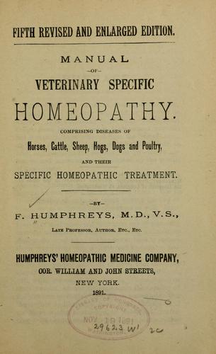 Cover for Manual of veterinary specific homeopathy.