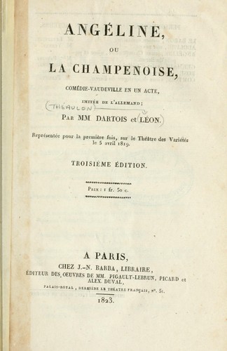 Cover for Angéline, ou La champenoise, comédie-vaudeville en un acte, imitée de l'allemand