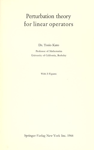 Cover for Perturbation theory for linear operators.