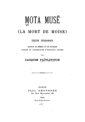 Cover for Mota Musē (La mort de Moïse)