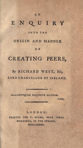 Cover for An enquiry into the origin and manner of creating peers