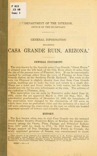 Cover for General information regarding Casa Grande ruin