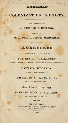 Cover for American colonization society.